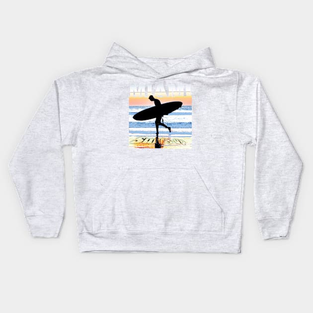 Miami Surf's Up Surfer Silhouette Kids Hoodie by KZK101